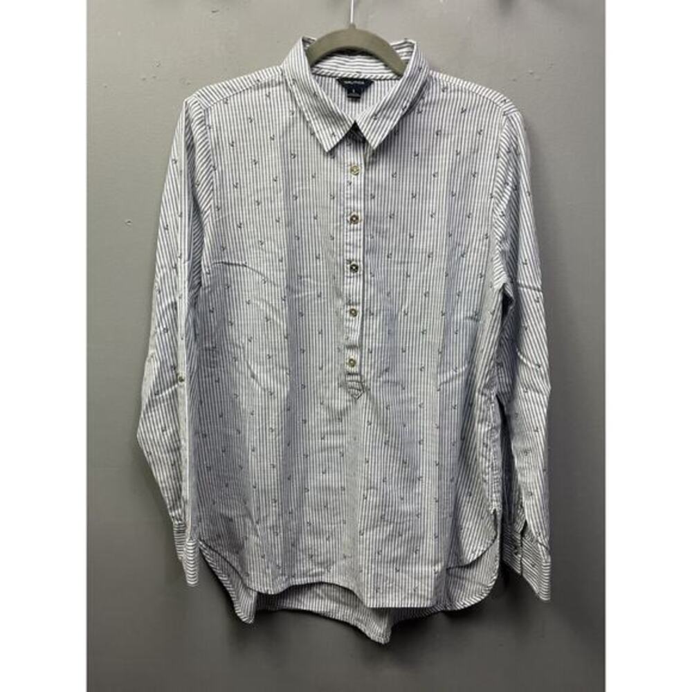 Nautica shirt Womens large striped anchor popover‎ lightweight button front